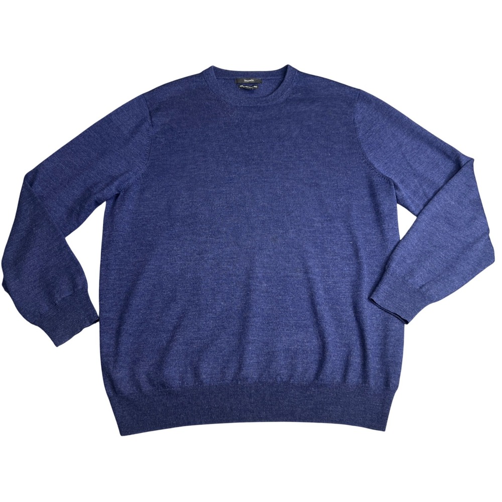 Tahari Mens XL Navy Blue 100% Extrafine Merino Wool Crewneck Sweater Heathered